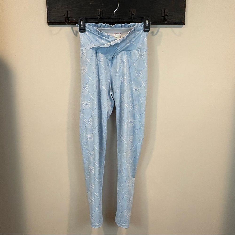 Love Shack Fancy Beach Riot Dana High Rise Blue Bow Leggings Size Medium - Picture 2 of 10